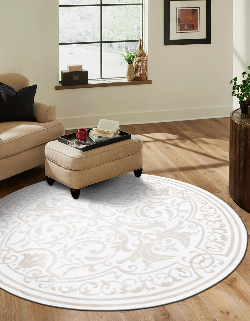 Sanctuary Retreat Collection Area Rug - Retreat Round Snow White lifestyle 48