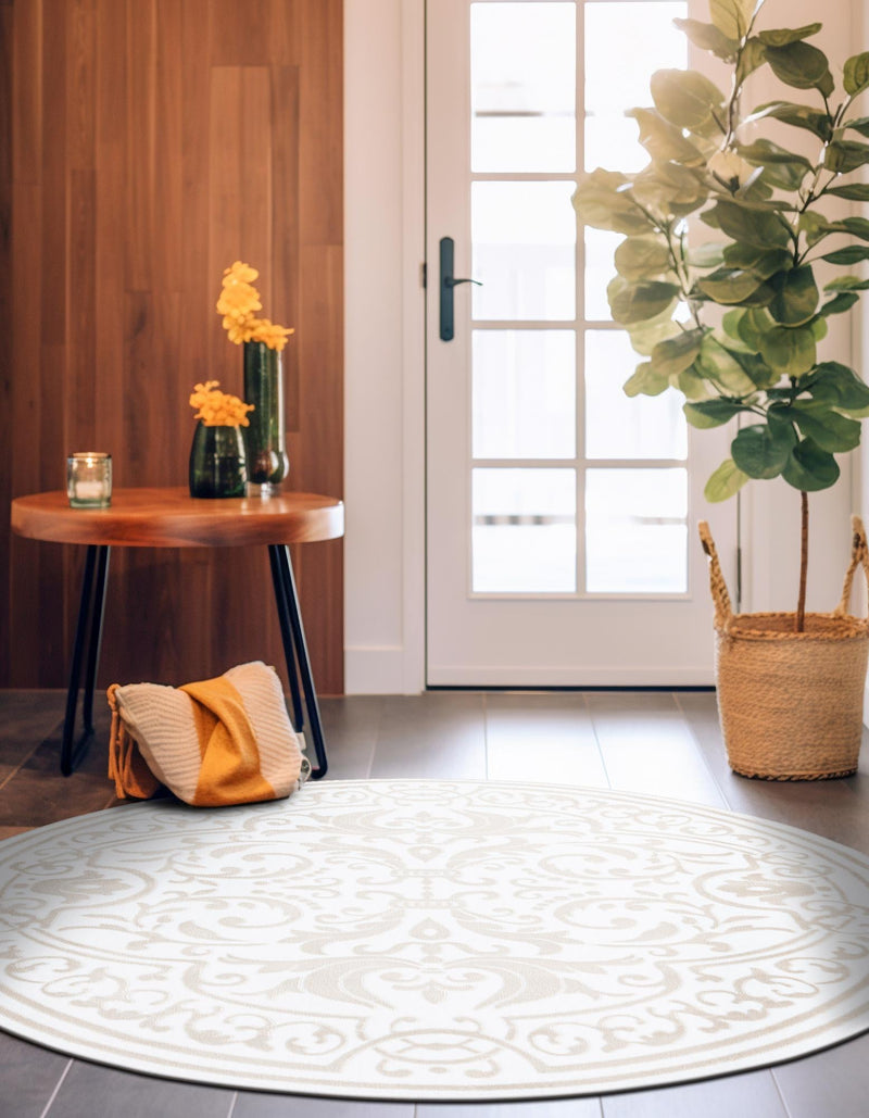 Sanctuary Retreat Collection Area Rug - Retreat Round Snow White lifestyle 73
