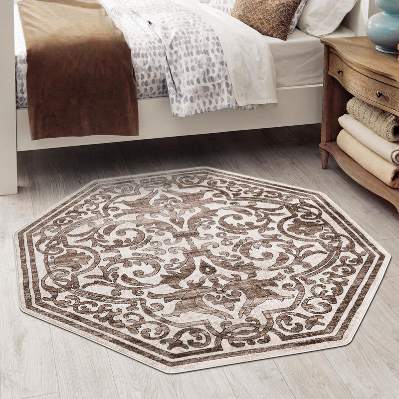 Sanctuary Retreat Collection Area Rug - Retreat Octagon Chocolate Brown lifestyle 120