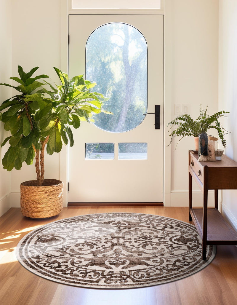 Sanctuary Retreat Collection Area Rug - Retreat Round Chocolate Brown lifestyle 75