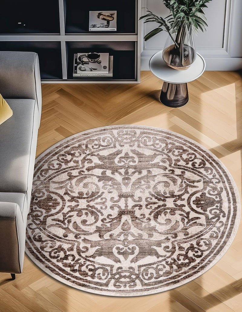 Sanctuary Retreat Collection Area Rug - Retreat Round Chocolate Brown lifestyle 90