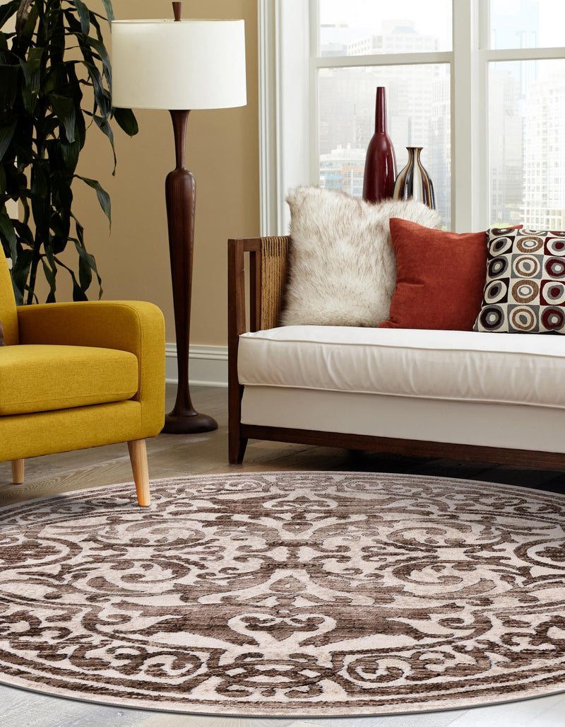 Sanctuary Retreat Collection Area Rug - Retreat Round Chocolate Brown lifestyle 95