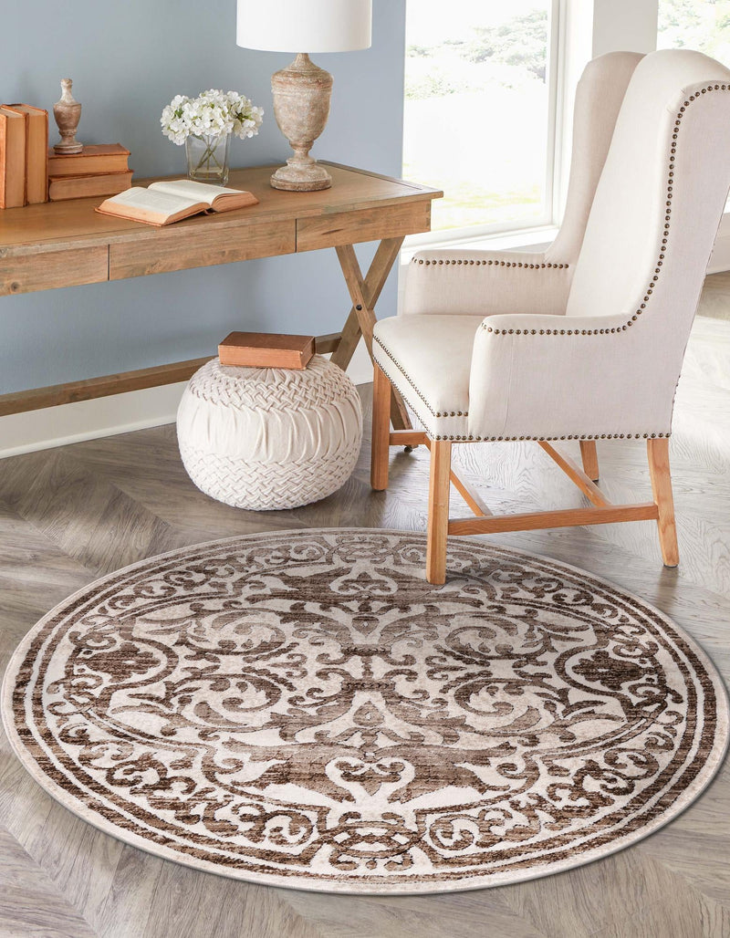 Sanctuary Retreat Collection Area Rug - Retreat Round Chocolate Brown lifestyle 99