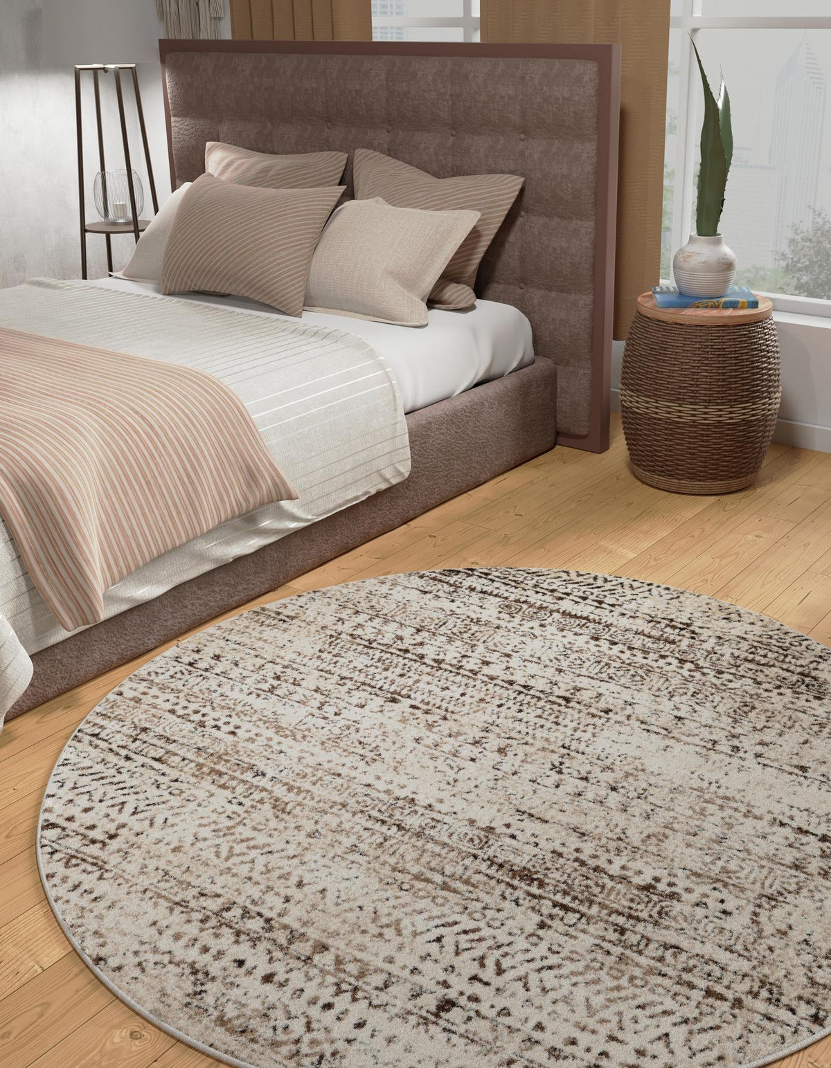 Sanctuary Retreat Collection Area Rug - Refuge Round Chocolate Brown lifestyle 68