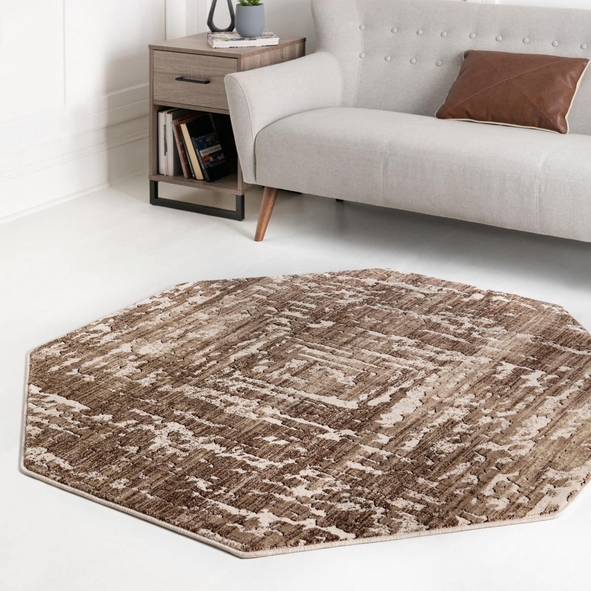 Sanctuary Retreat Collection Area Rug - Asylum Octagon Chocolate Brown lifestyle 130