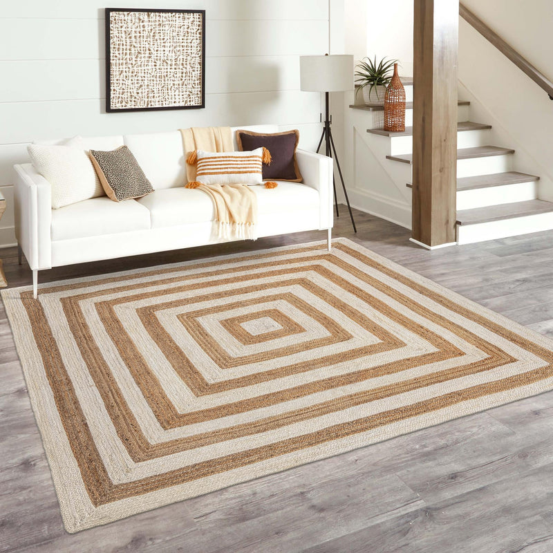 Woven Seaside Jute Collection Area Rug - Nautilus Square White Natural lifestyle 59