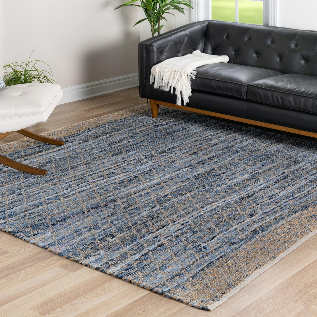 Moroccan Lattice Woven Collection Area Rug - Shoreline Square Denim blue lifestyle 158