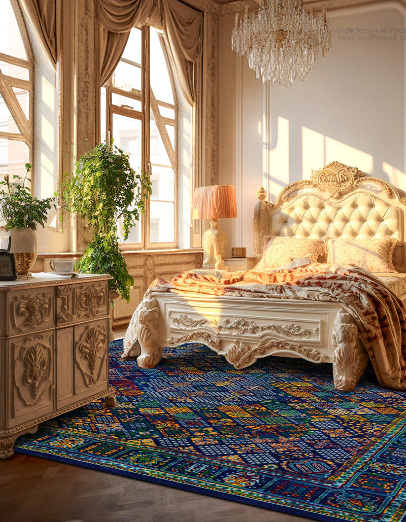Caribbean Cove Collection Area Rug - Mustique Square Navy Blue lifestyle 55