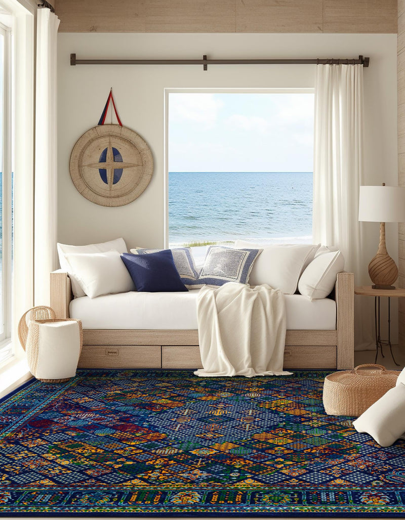 Caribbean Cove Collection Area Rug - Mustique Square Navy Blue lifestyle 59