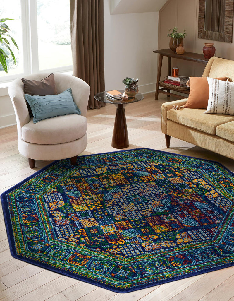 Caribbean Cove Collection Area Rug - Mustique Octagon Navy Blue lifestyle 39