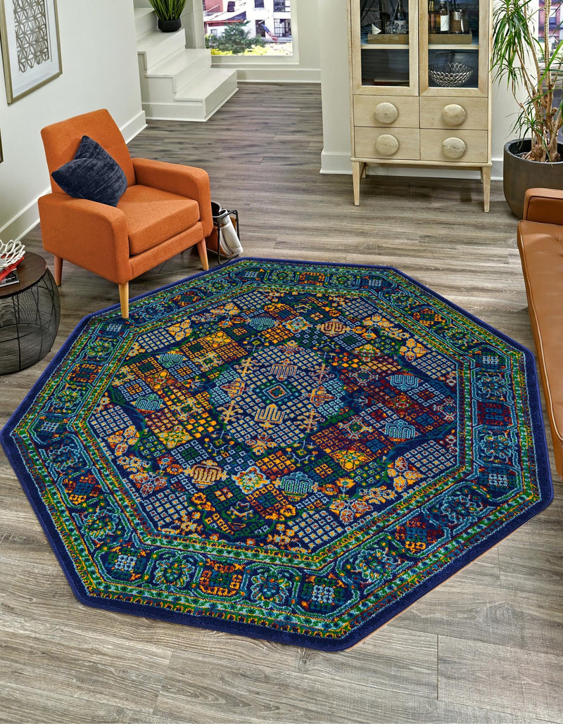 Caribbean Cove Collection Area Rug - Mustique Octagon Navy Blue lifestyle 54