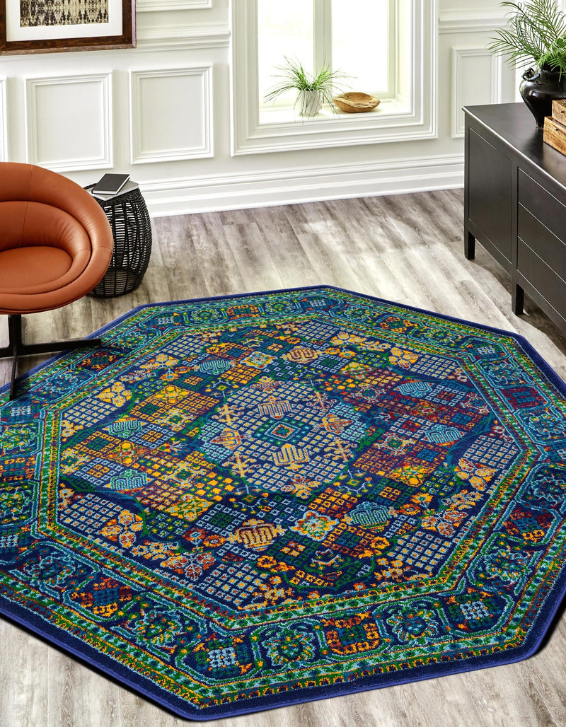 Caribbean Cove Collection Area Rug - Mustique Octagon Navy Blue lifestyle 60