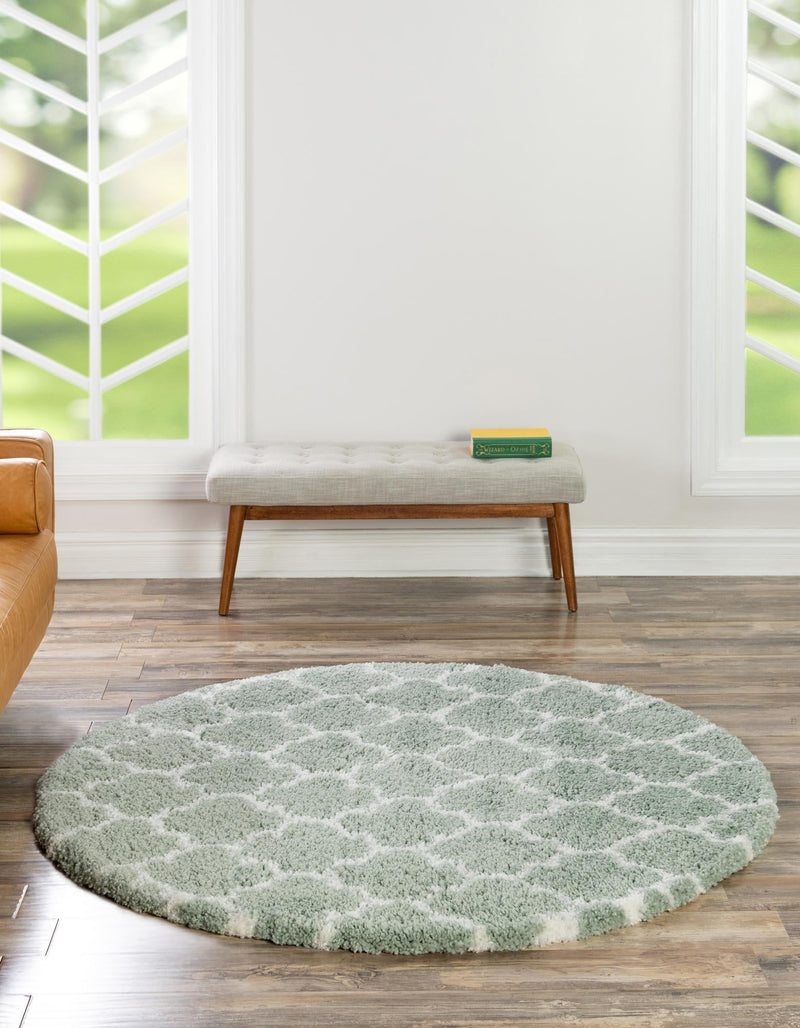 Casablanca Comfort Collection Area Rug - Atlas Round White Cyan lifestyle 57