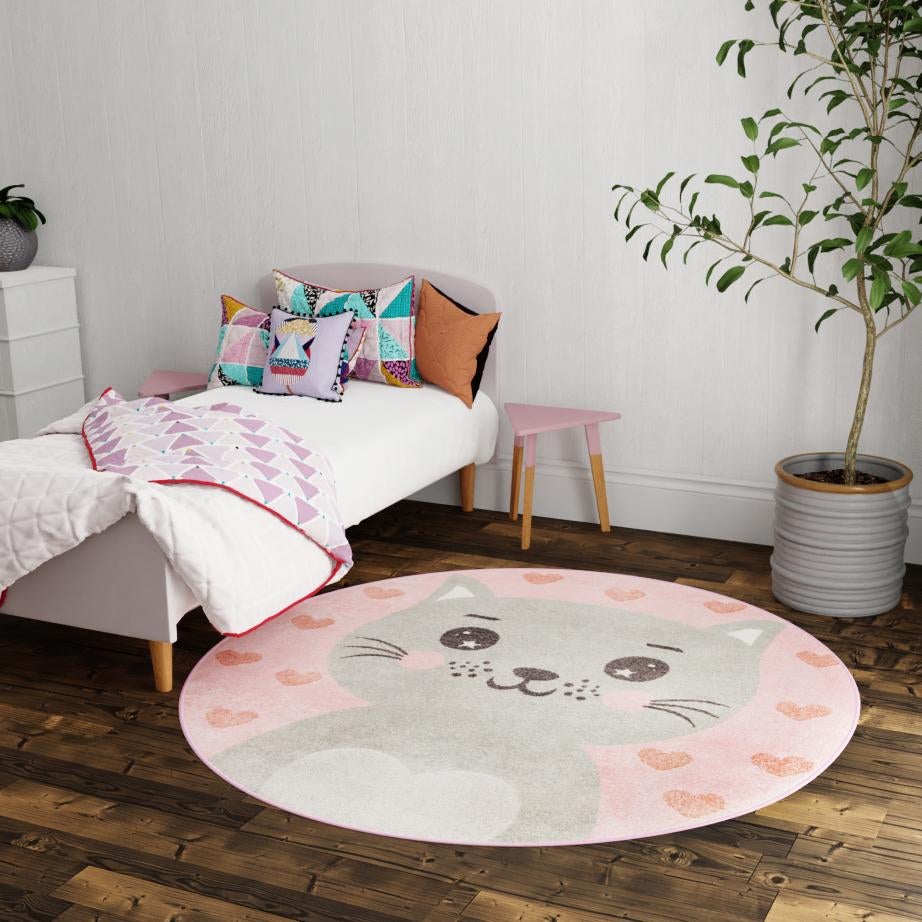 Playful Patterns Collection Area Rug - Frolic Round Pink lifestyle 15