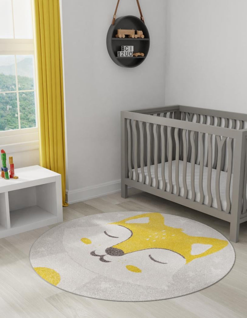 Playful Patterns Collection Area Rug - Lively Round Gray lifestyle 2