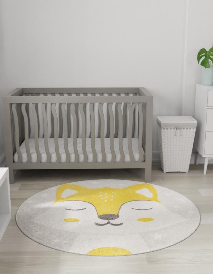 Playful Patterns Collection Area Rug - Lively Round Gray lifestyle 3