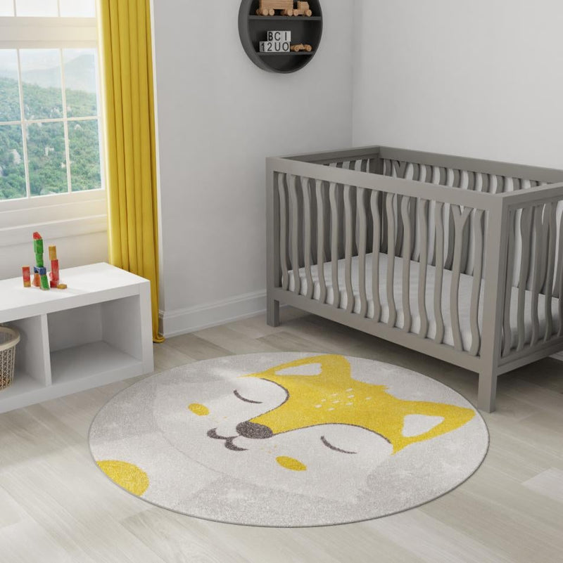 Playful Patterns Collection Area Rug - Lively Round Gray lifestyle 14