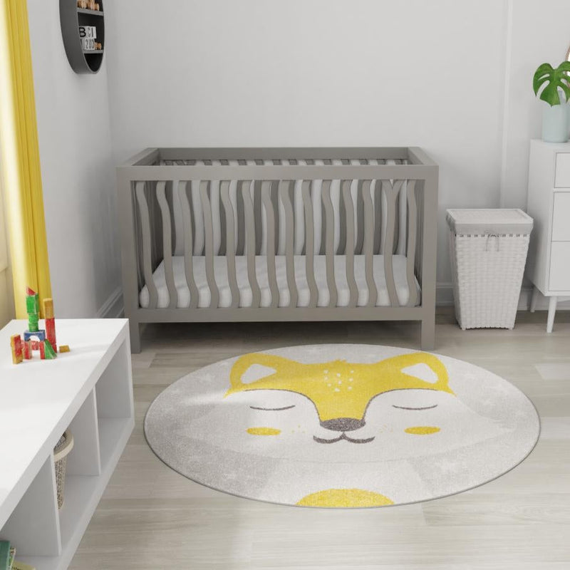 Playful Patterns Collection Area Rug - Lively Round Gray lifestyle 15
