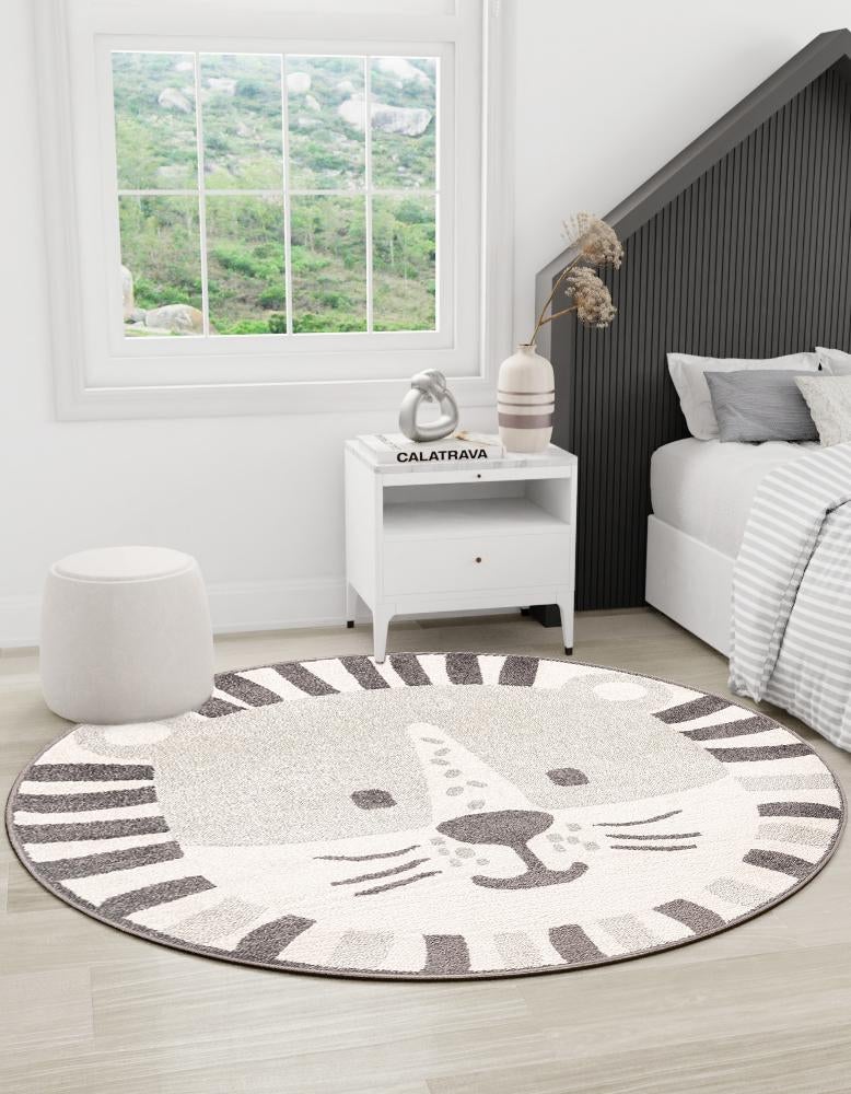 Playful Patterns Collection Area Rug - Riddle Round Gray lifestyle 4