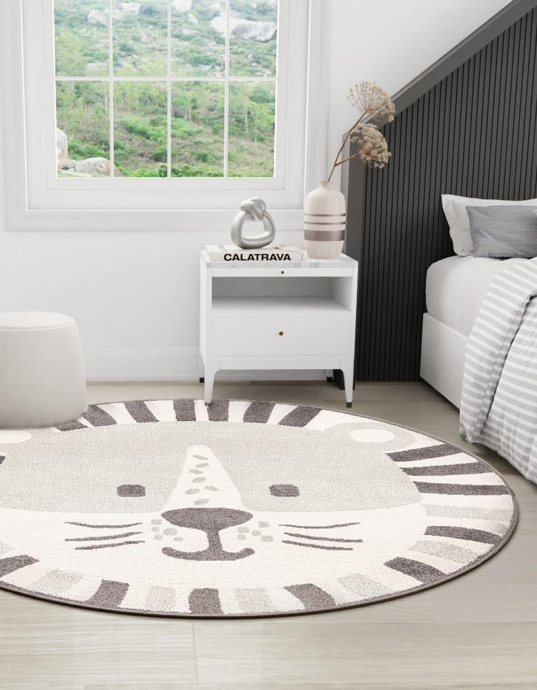 Playful Patterns Collection Area Rug - Riddle Round Gray lifestyle 6