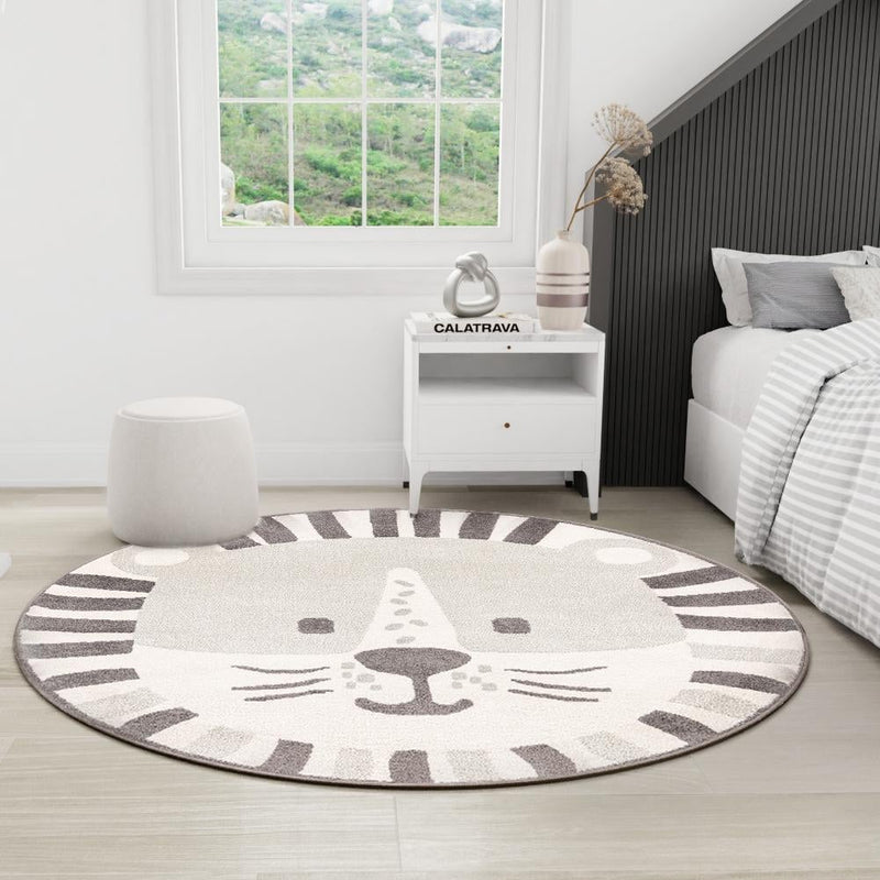 Playful Patterns Collection Area Rug - Riddle Round Gray lifestyle 30