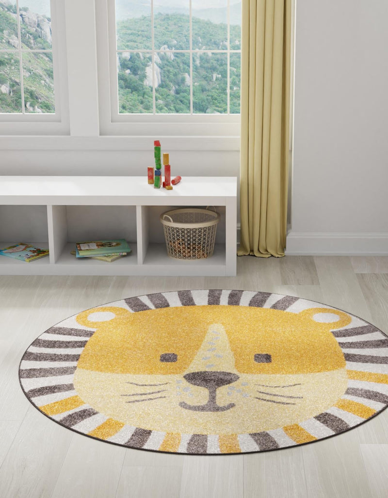 Playful Patterns Collection Area Rug - Riddle Round Light Brown lifestyle 3
