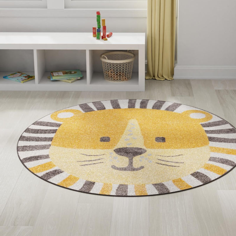 Playful Patterns Collection Area Rug - Riddle Round Light Brown lifestyle 27