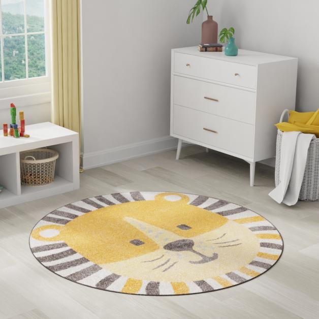 Playful Patterns Collection Area Rug - Riddle Round Light Brown lifestyle 29