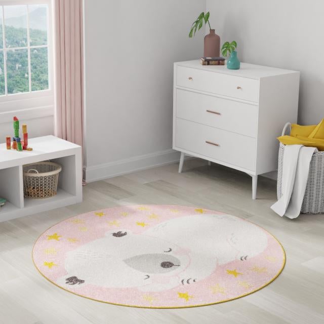 Playful Patterns Collection Area Rug - Jovial Round Pink lifestyle 15