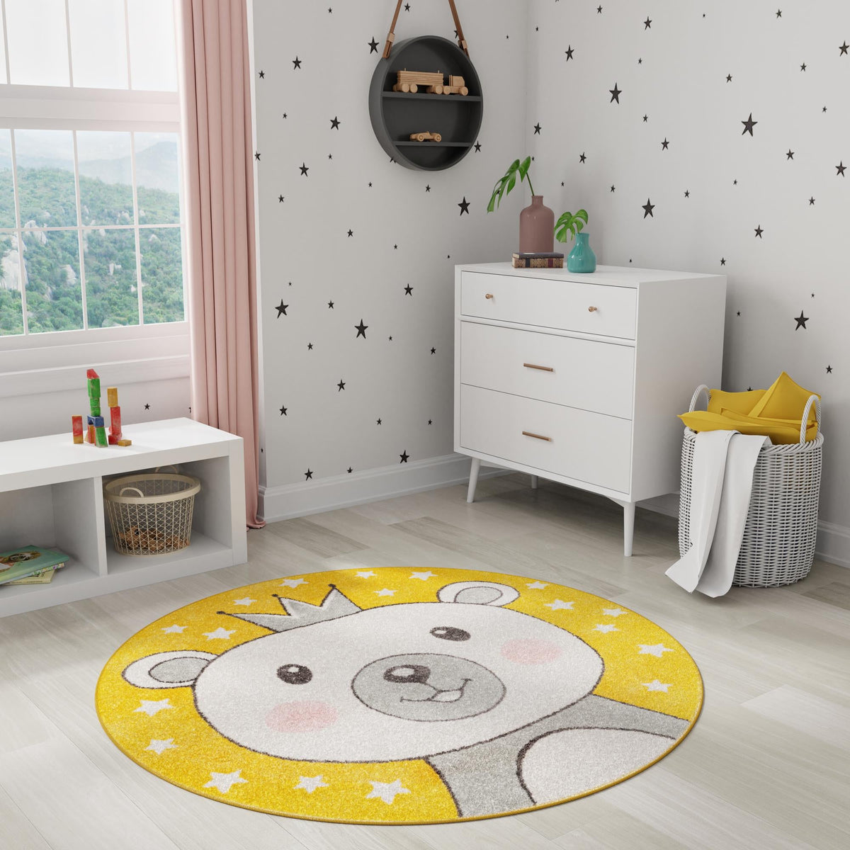 Playful Patterns Collection Area Rug - Enchant Round Yellow lifestyle 15