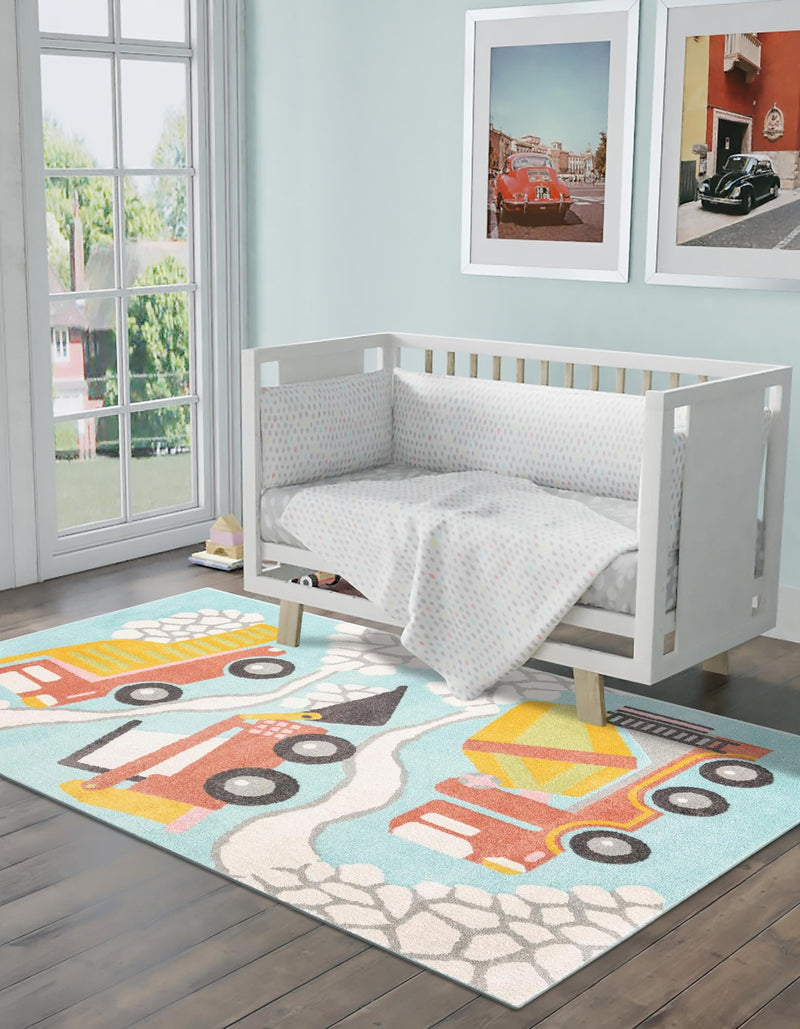 Playful Patterns Collection Area Rug - Labyrinth Rectangle Teal lifestyle 2