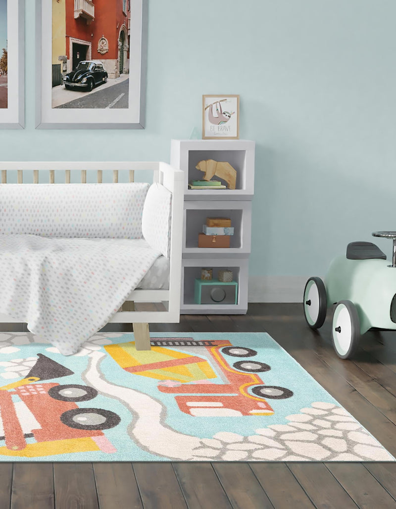 Playful Patterns Collection Area Rug - Labyrinth Rectangle Teal lifestyle 3