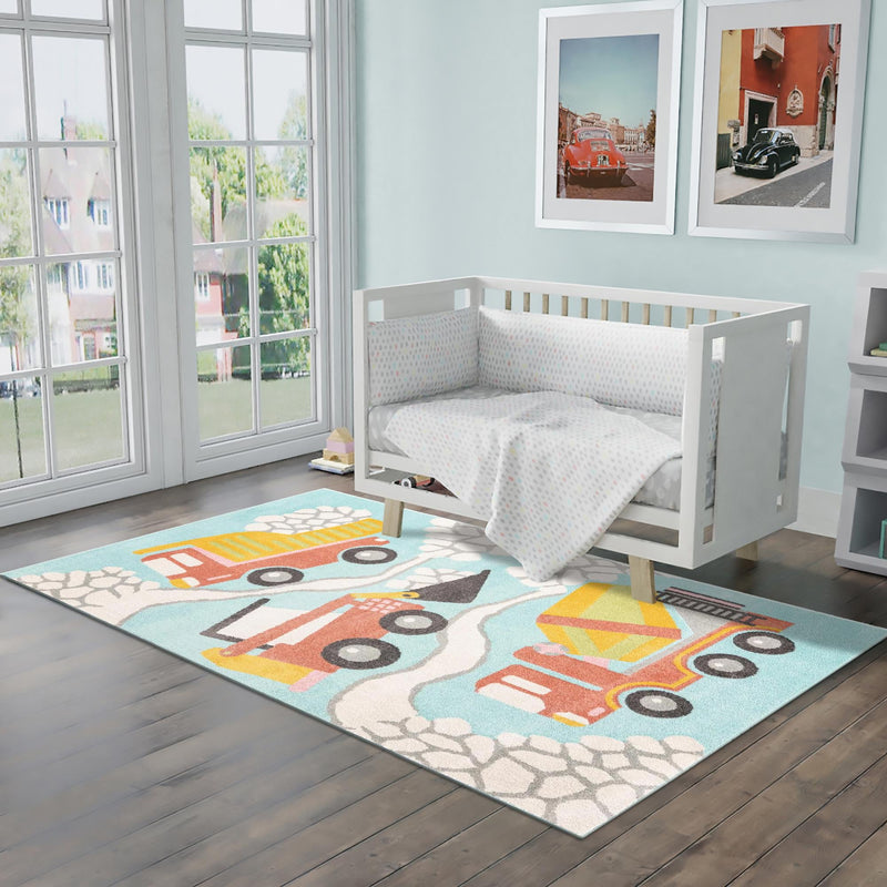 Playful Patterns Collection Area Rug - Labyrinth Rectangle Teal lifestyle 15