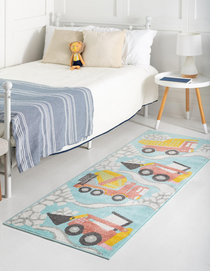 Playful Patterns Collection Area Rug - Labyrinth Runner Teal lifestyle 18