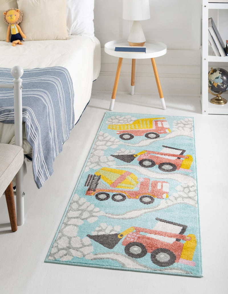 Playful Patterns Collection Area Rug - Labyrinth Runner Teal lifestyle 20