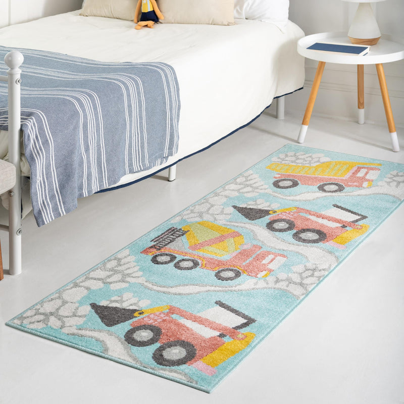 Playful Patterns Collection Area Rug - Labyrinth Runner Teal lifestyle 44