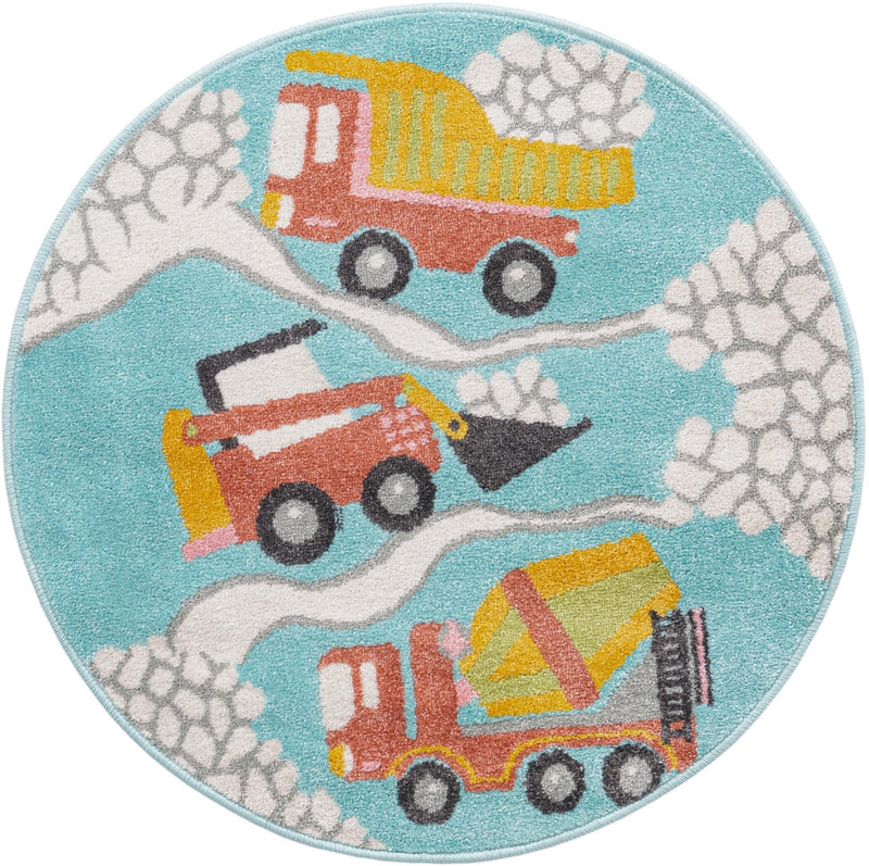 Playful Patterns Collection Area Rug - Labyrinth Round Teal lifestyle 17