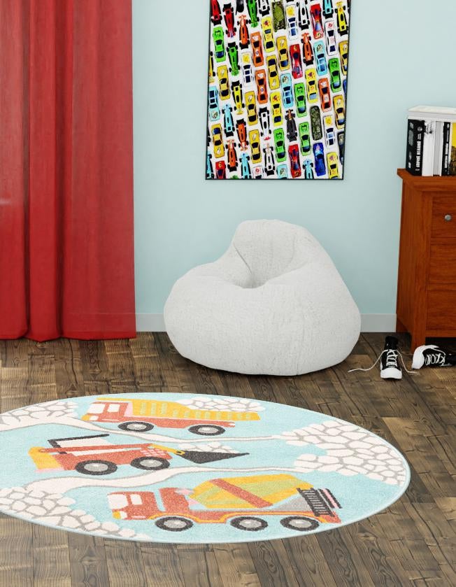 Playful Patterns Collection Area Rug - Labyrinth Round Teal lifestyle 19