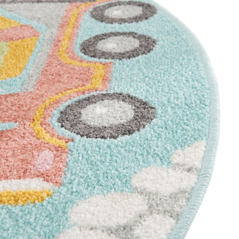 Playful Patterns Collection Area Rug - Labyrinth Round Teal lifestyle 27