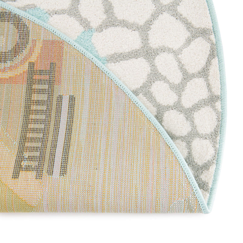 Playful Patterns Collection Area Rug - Labyrinth Round Teal lifestyle 31