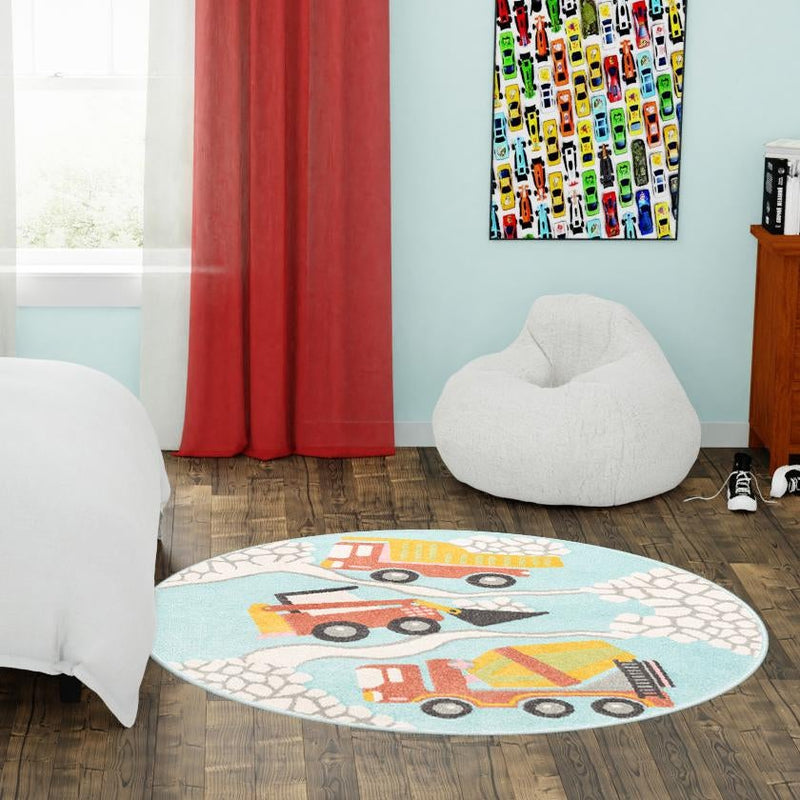 Playful Patterns Collection Area Rug - Labyrinth Round Teal lifestyle 43