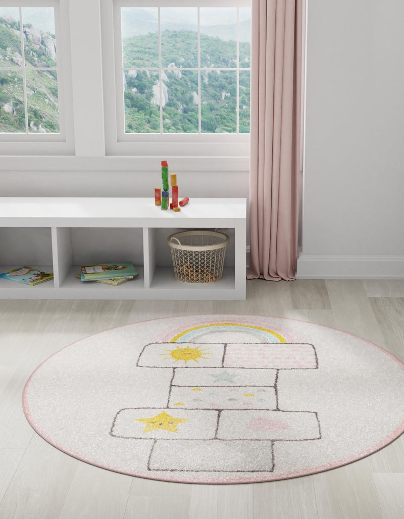 Playful Patterns Collection Area Rug - Swirl Round Ivory lifestyle 19