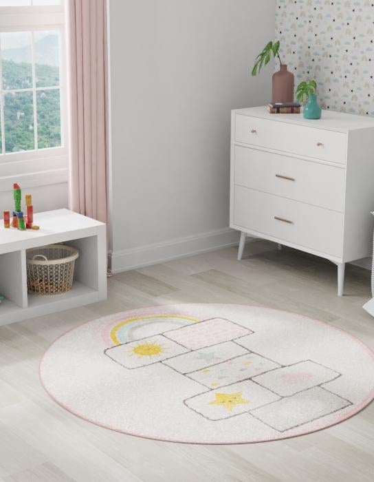 Playful Patterns Collection Area Rug - Swirl Round Ivory lifestyle 21