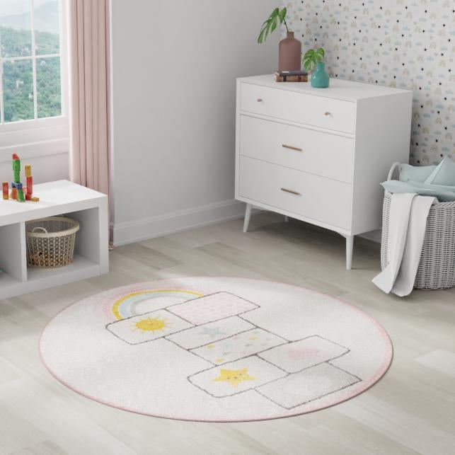 Playful Patterns Collection Area Rug - Swirl Round Ivory lifestyle 45