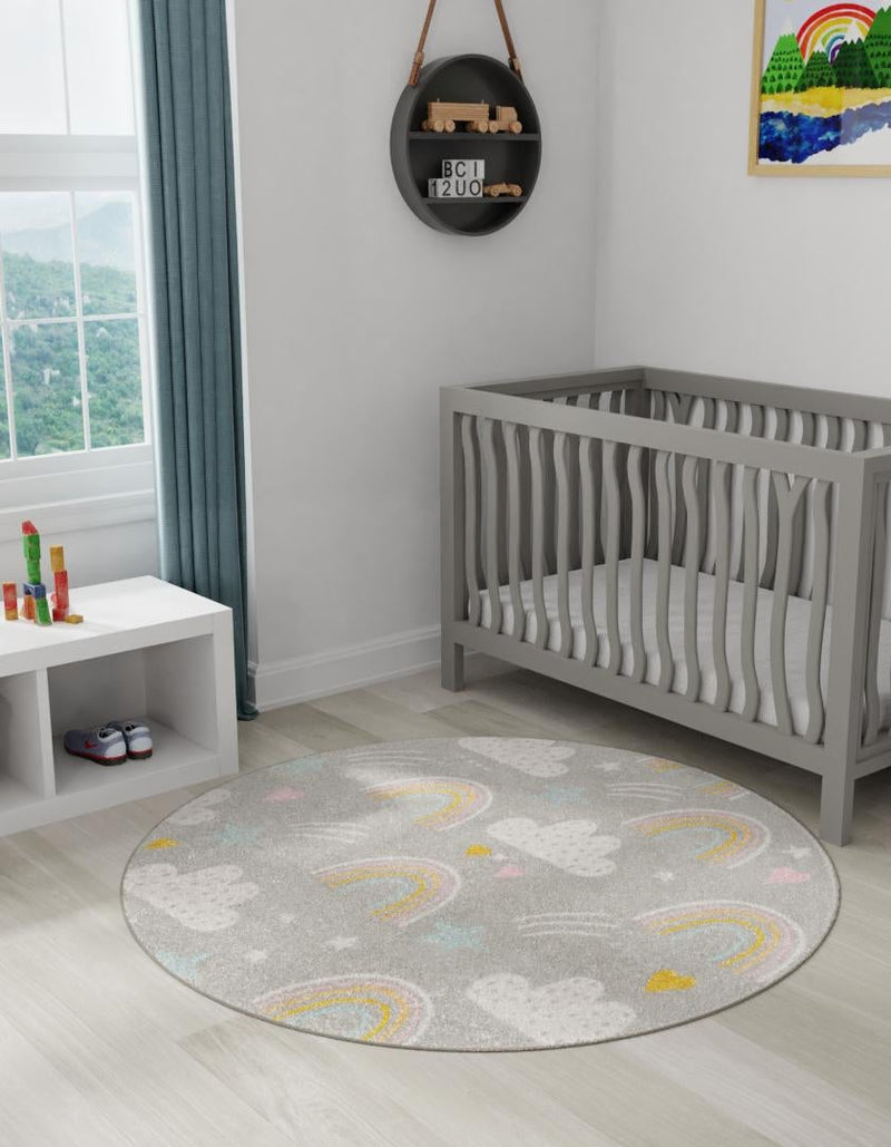Playful Patterns Collection Area Rug - Pixel Round Gray lifestyle 37
