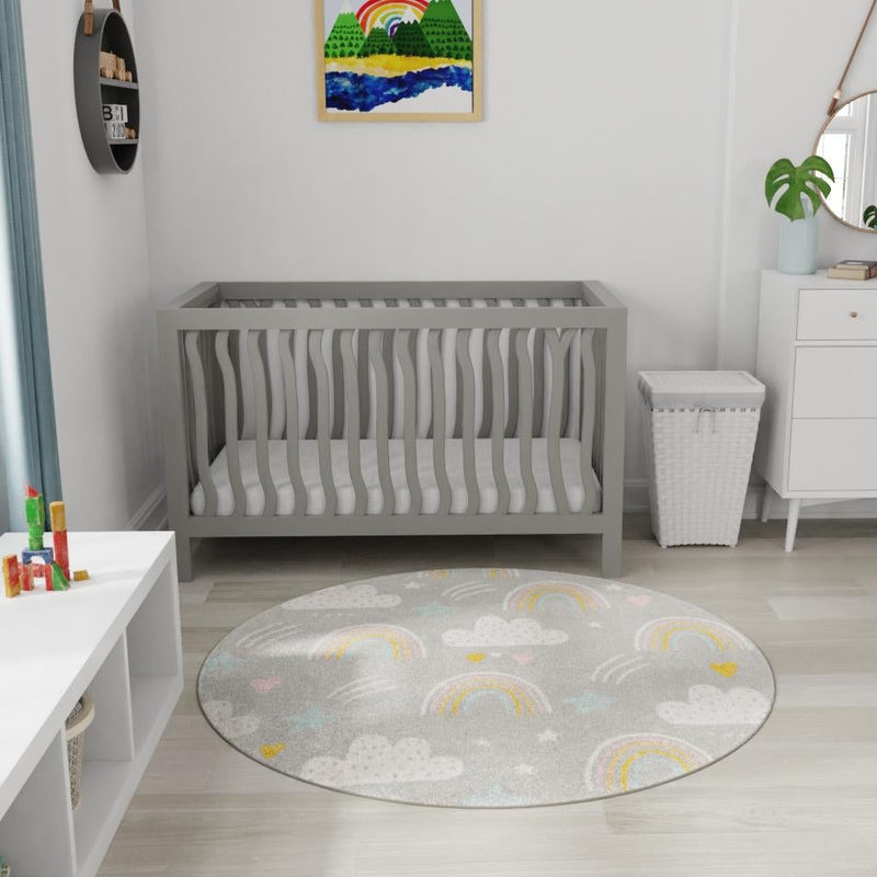 Playful Patterns Collection Area Rug - Pixel Round Gray lifestyle 53