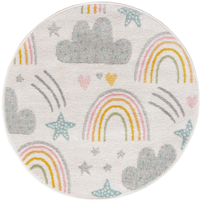 Playful Patterns Collection Area Rug - Pixel Round Ivory lifestyle 32