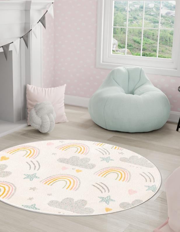 Playful Patterns Collection Area Rug - Pixel Round Ivory lifestyle 36