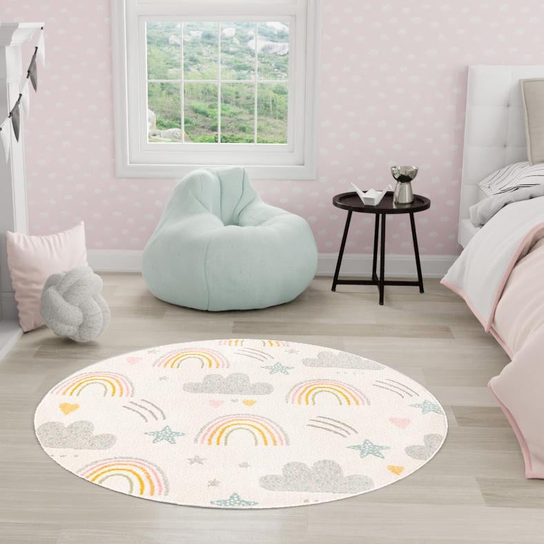 Playful Patterns Collection Area Rug - Pixel Round Ivory lifestyle 58