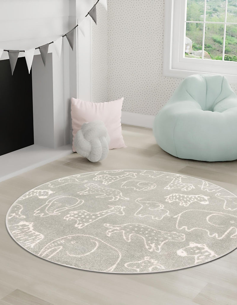 Playful Patterns Collection Area Rug - Spectrum Round Gray lifestyle 35